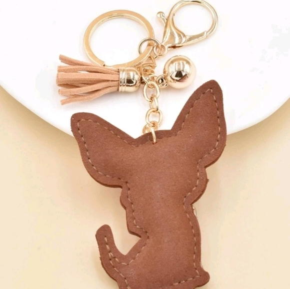 ✨️🤎 DOGGY RHINESTONE tassles BAG CHARM KEY CHAIN ✨️🩷 - Picture 2 of 2